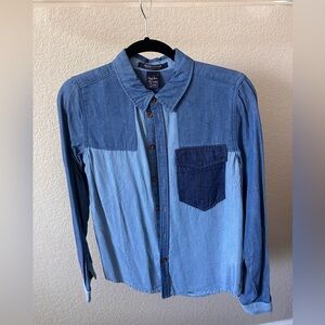 Maison Scotch Two-Tone Denim Button-Down Chambray Shirt